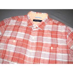 Men's Tommy Bahama Short‎ Sleeved 100% Linen Plaid Casual Button Up Shirt XL